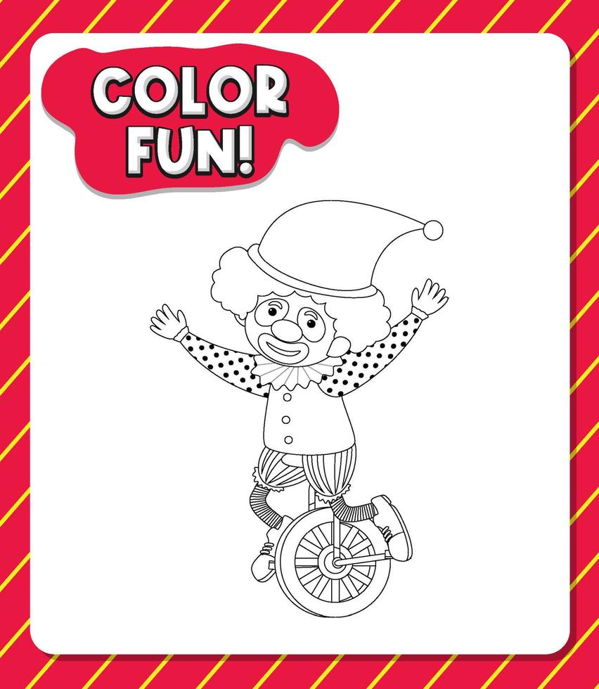 Worksheets template with color fun text and clown outline vector