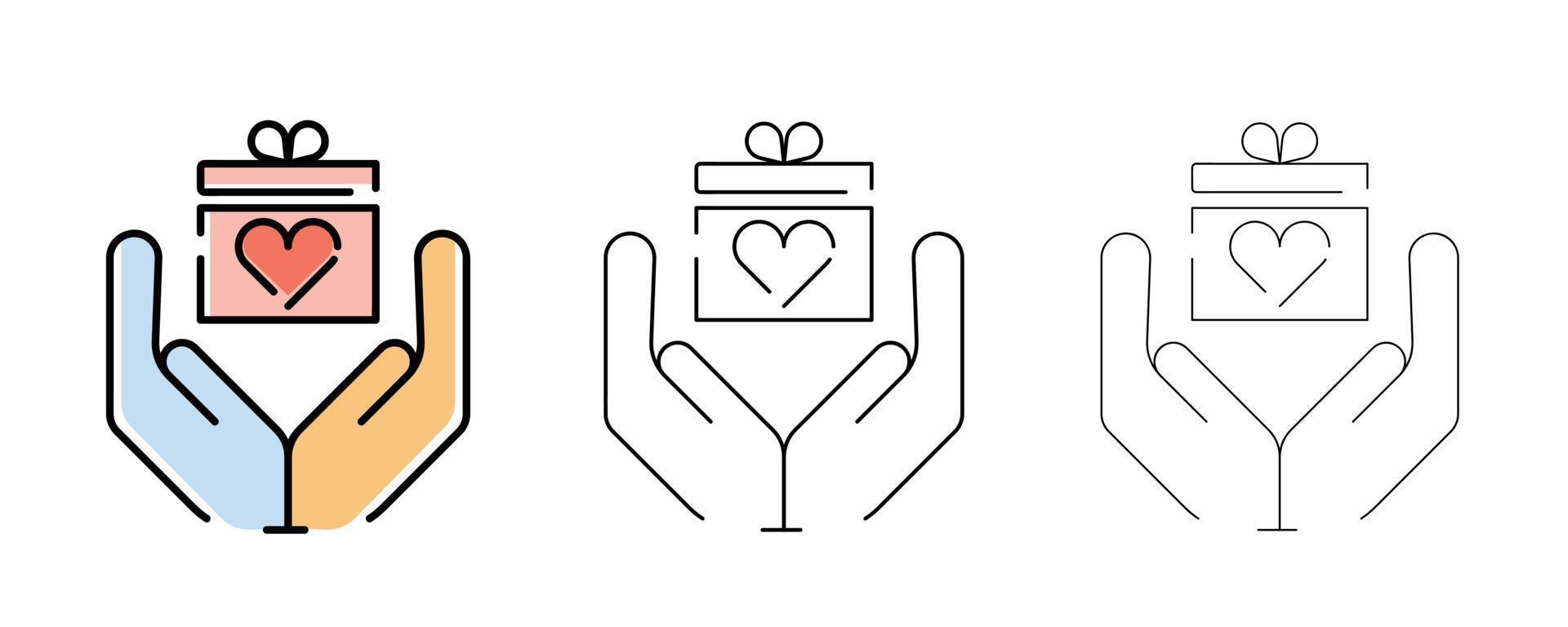 Icon icon of a woman and a man receiving gifts to each other. Love line icons. Couple, Romance and Heart reviews. Valentine's day poems. Quality design elements. Editable contour. Modern line art icon vector