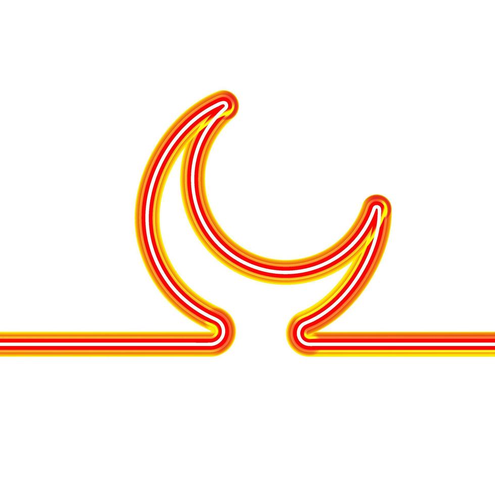 Neon islamic moon continuous single line. 3d vector neon holy crescent icon. Ramadan religion minimal neon style. Unique simple linear tube. Linear neon on a white background.