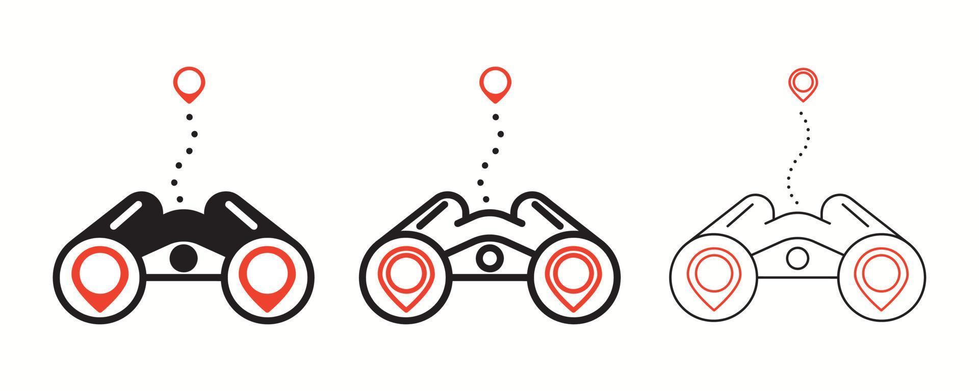 Binoculars icon set. The binocular line icon is peeping at a location, the aiming map. Colorful binoculars set. Editable Stroke. Logo, web. vector