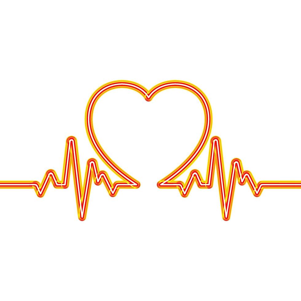 Neon heart rhythm continuous single line. 3d vector neon heart icon. Healthy cardiograph minimal neon style. Unique simple linear tube. Linear neon on a white background.