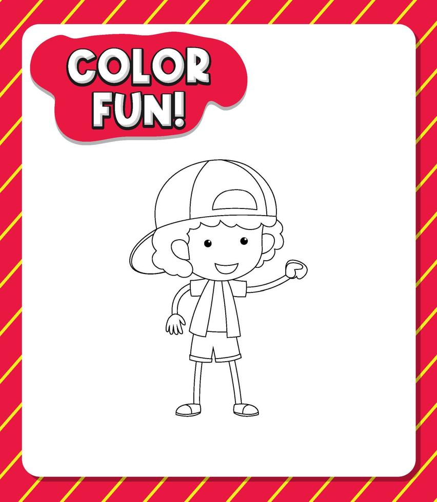 Worksheets template with color fun text and boy outline vector