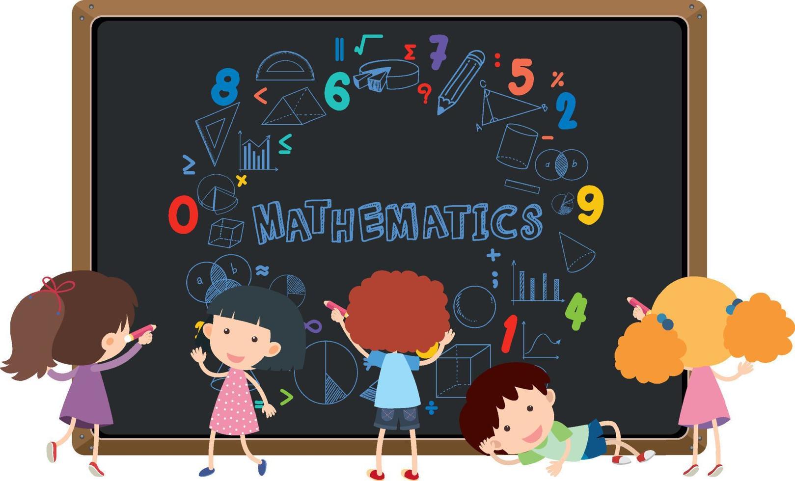 estudiante delante de la pizarra llena de fórmula matemática vector