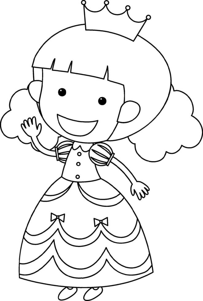 Cute princess doodle outline for colouring vector