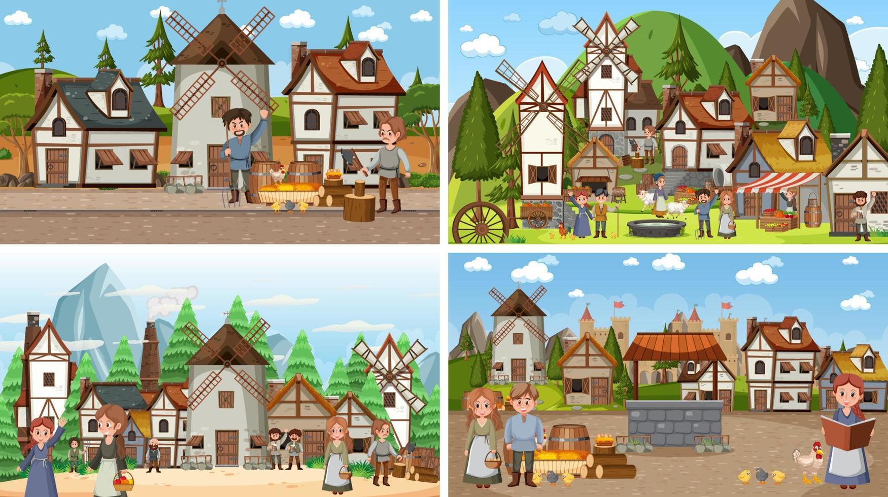 conjunto de diferentes escenas medievales vector