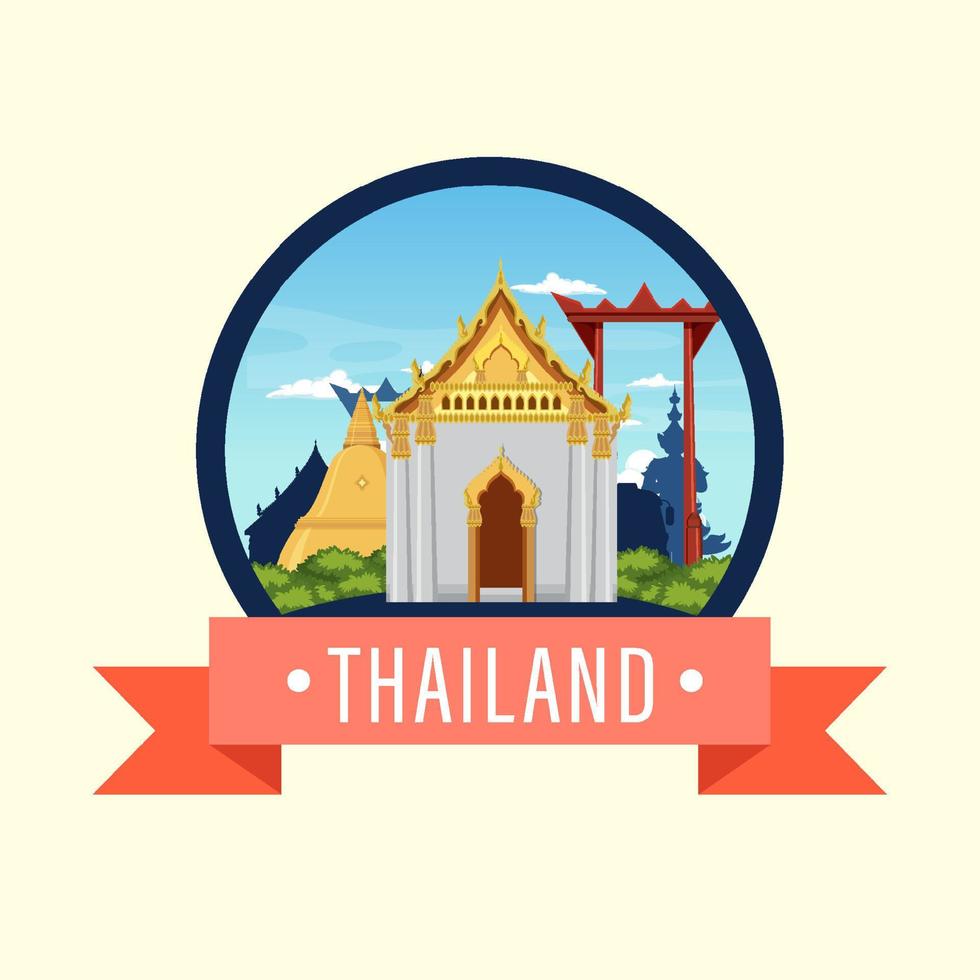 Travel Thailand attraction and landscape temple icon vector