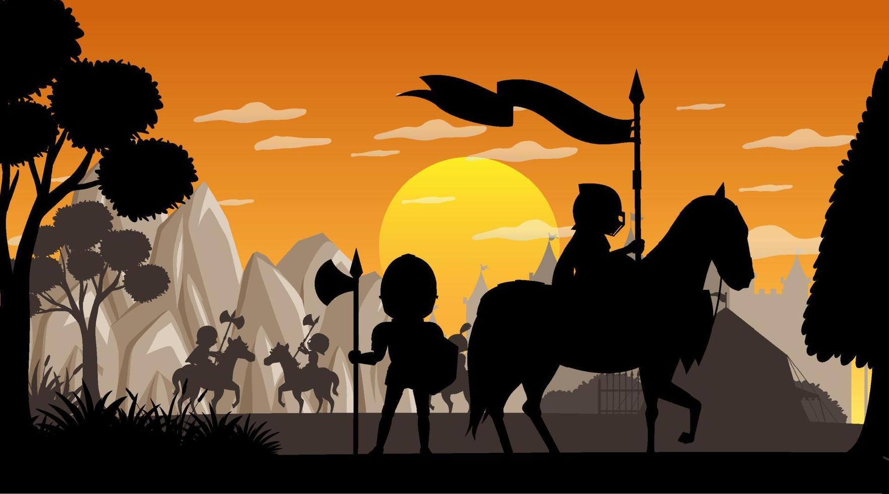 Silhouette medieval cartoon background vector