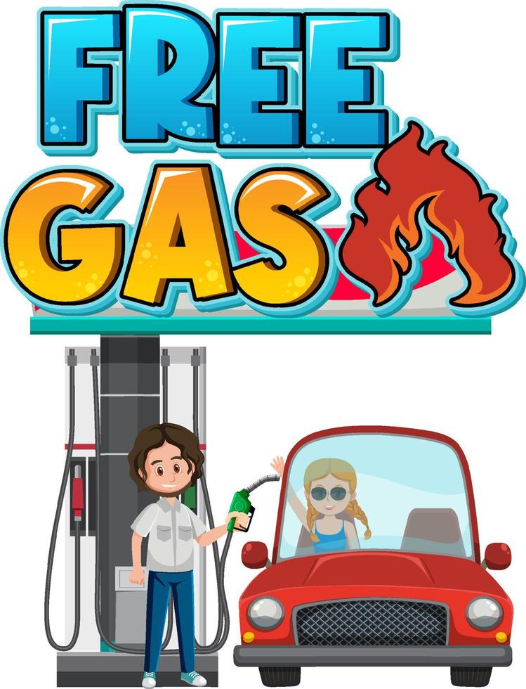 Gas station with free gas word logo vector