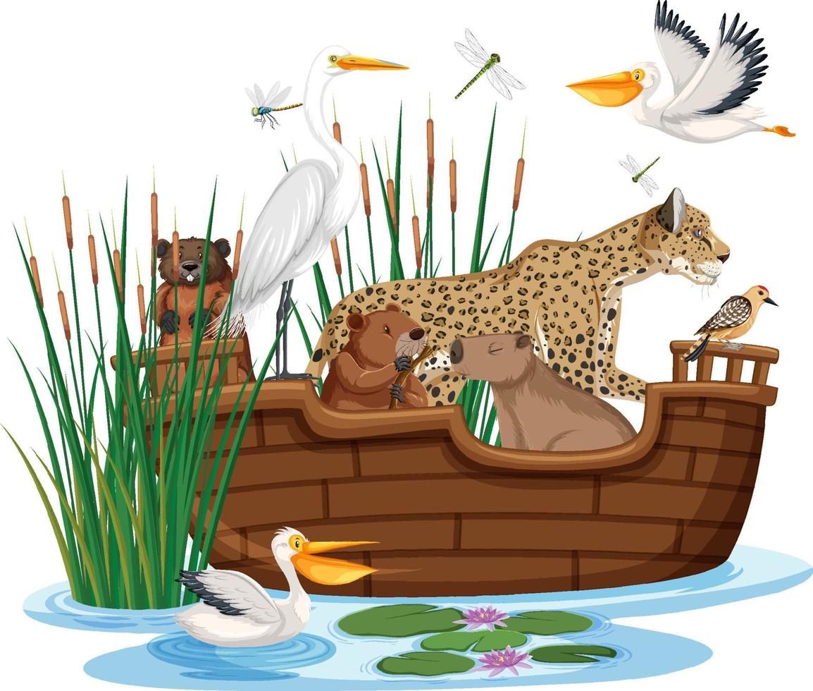 Many animals on the boat vector