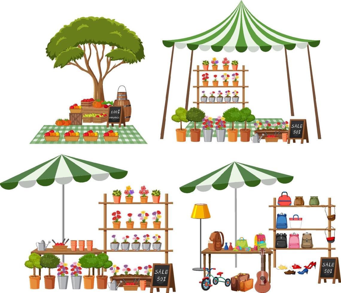 Flea market concept with set of different stores vector