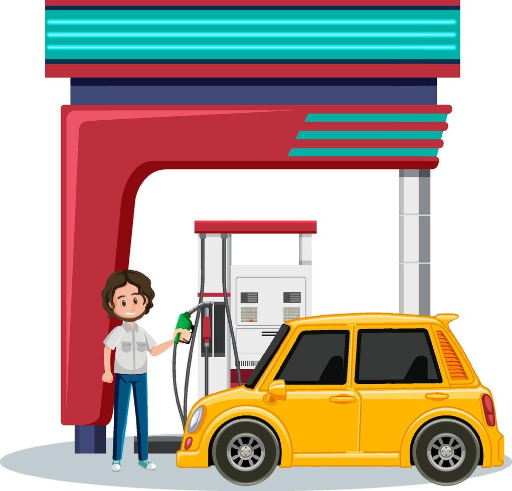 Gas station scene on white background vector