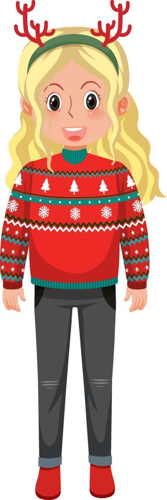 A girl wearing Christmas outfits on white background vector