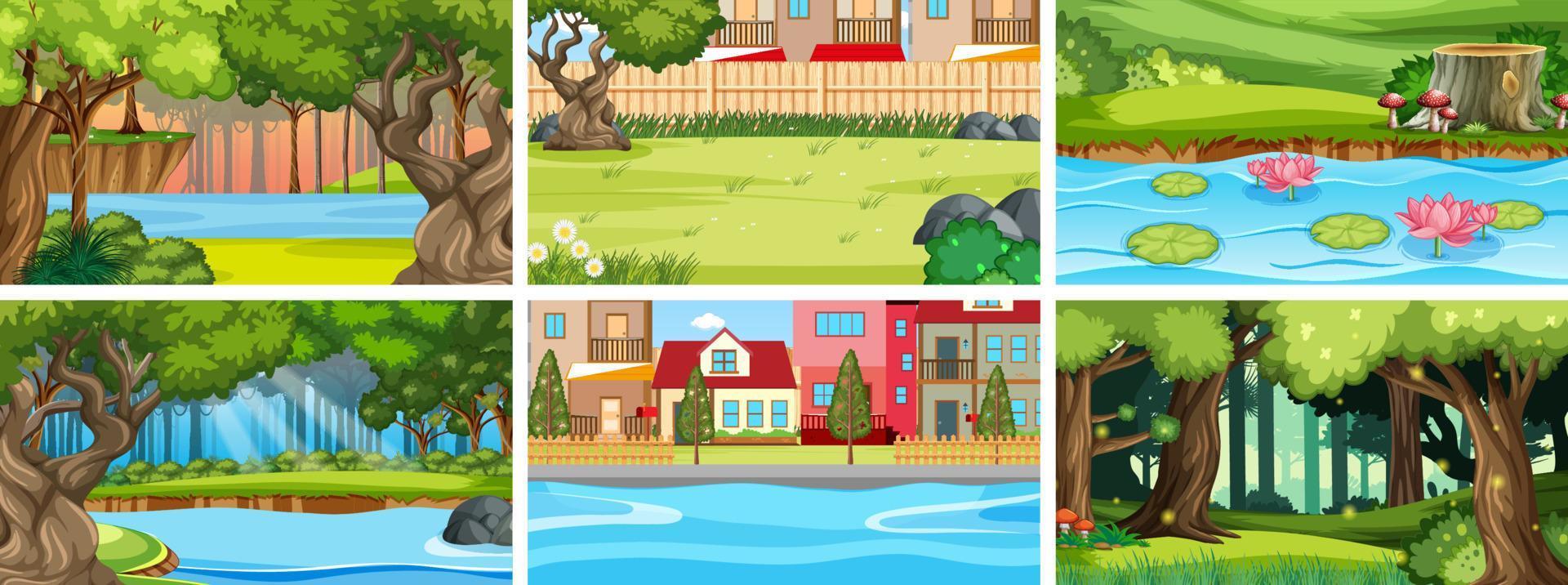 Nature scene with many trees and houses vector