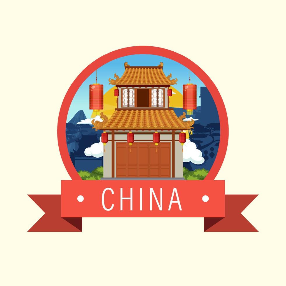 logotipo icónico de la construcción de viviendas de la arquitectura china vector