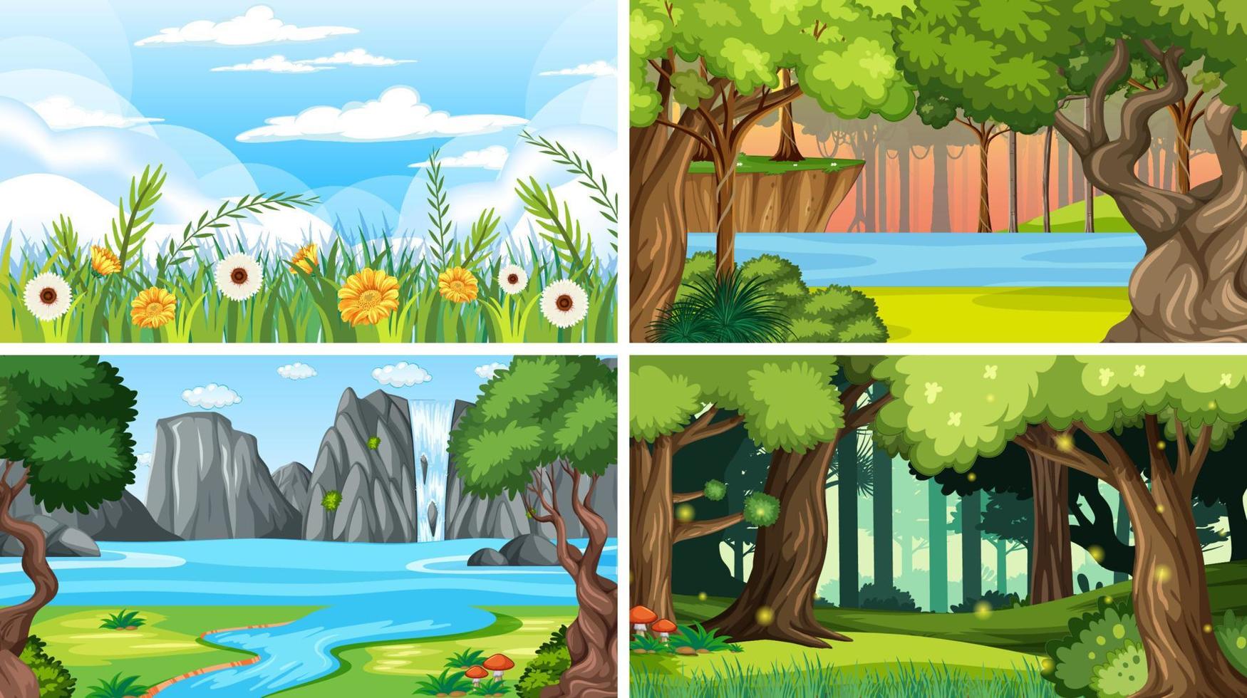 Nature scene with many trees and river vector