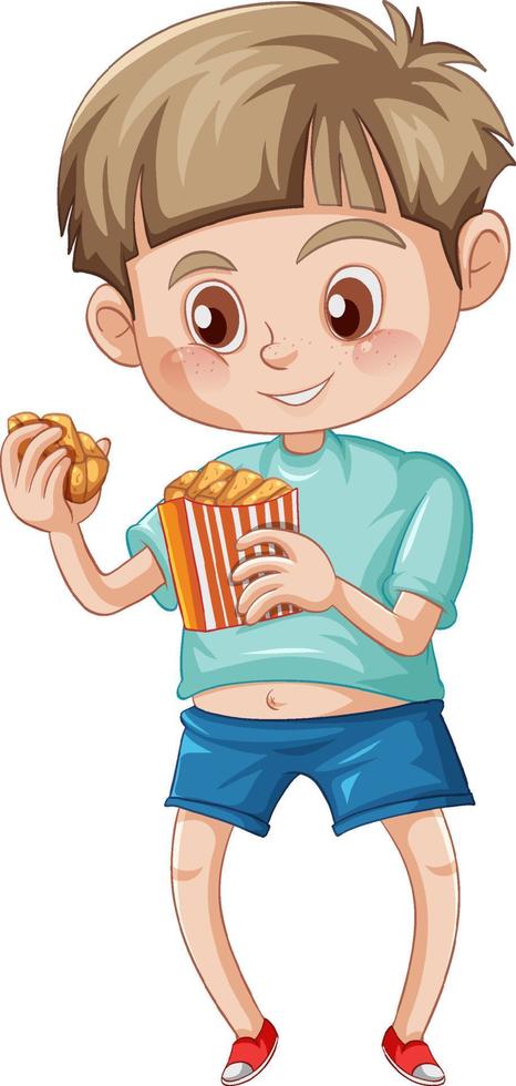 A Cute Boy Standing and eating on White Background vector