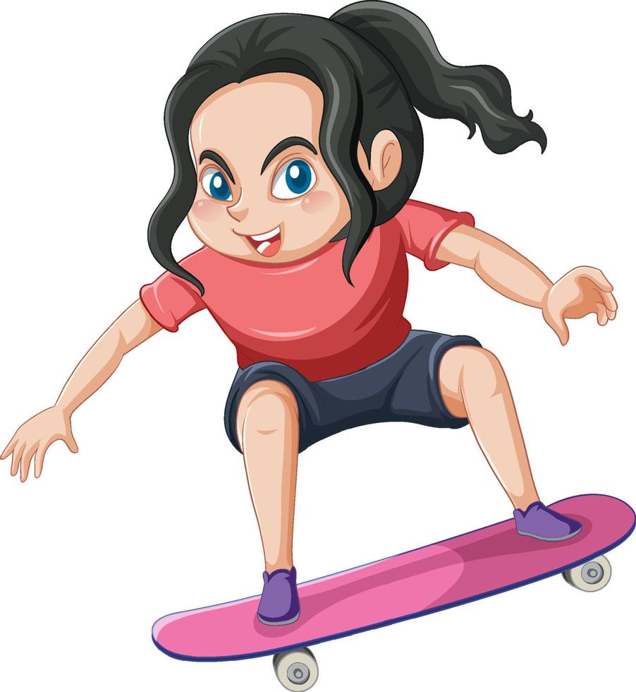 A girl playing skateboard on white background vector