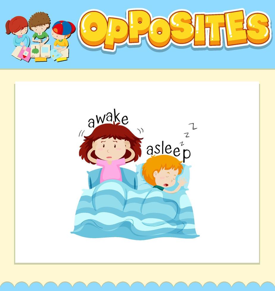 Opposite words for awake and asleep vector