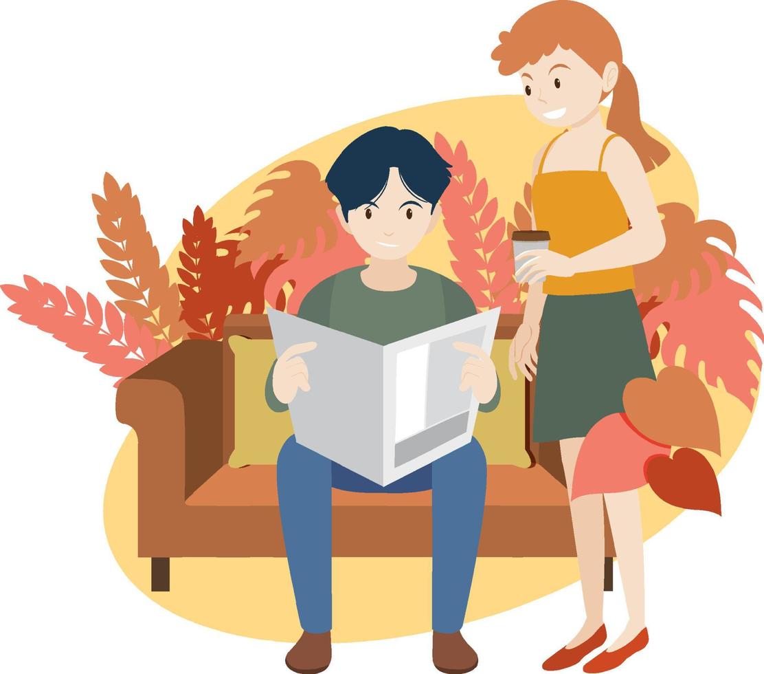 Man and woman relaxing on sofa vector