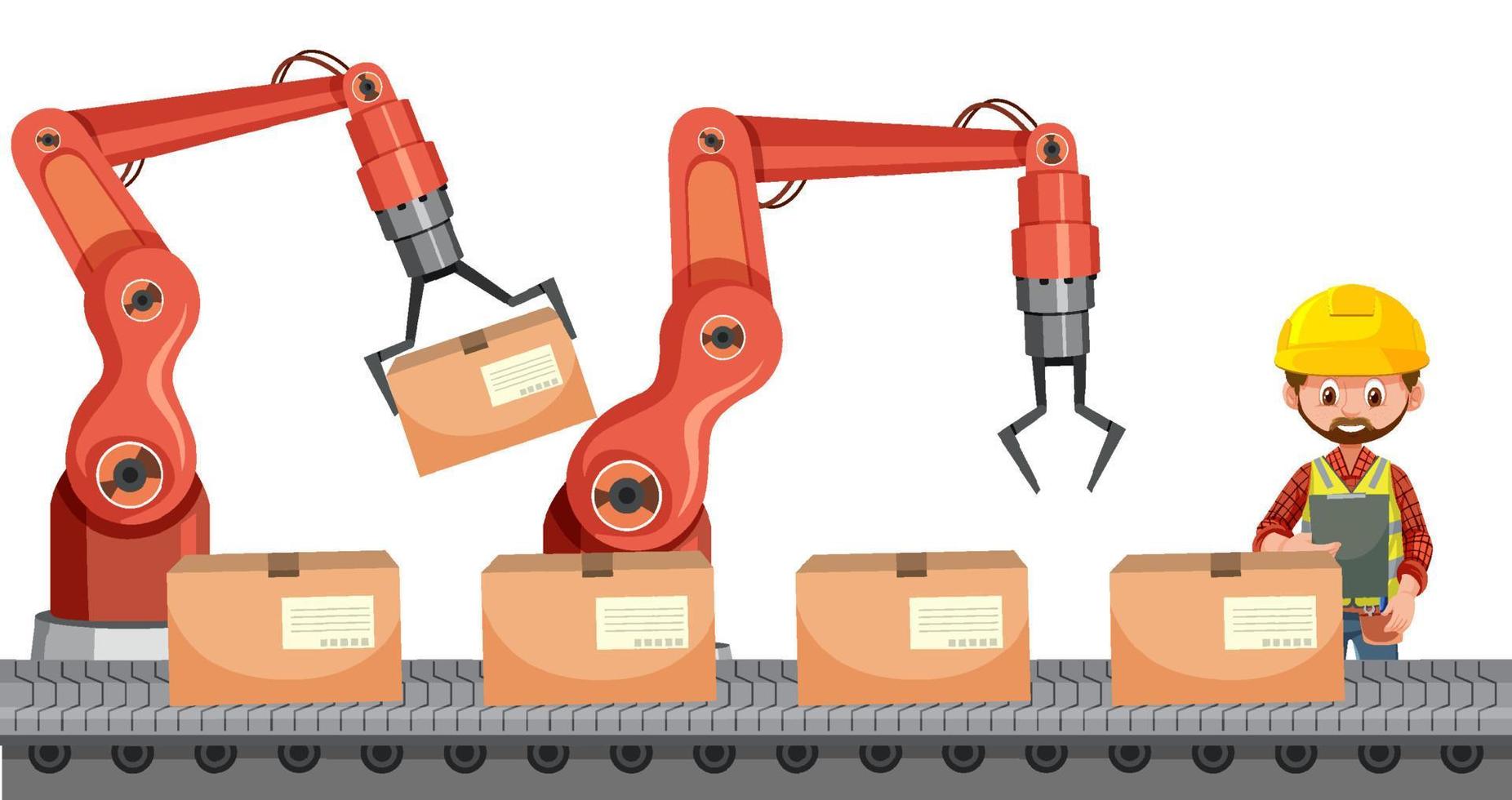 concepto de industria de automatización con robots de línea de montaje vector