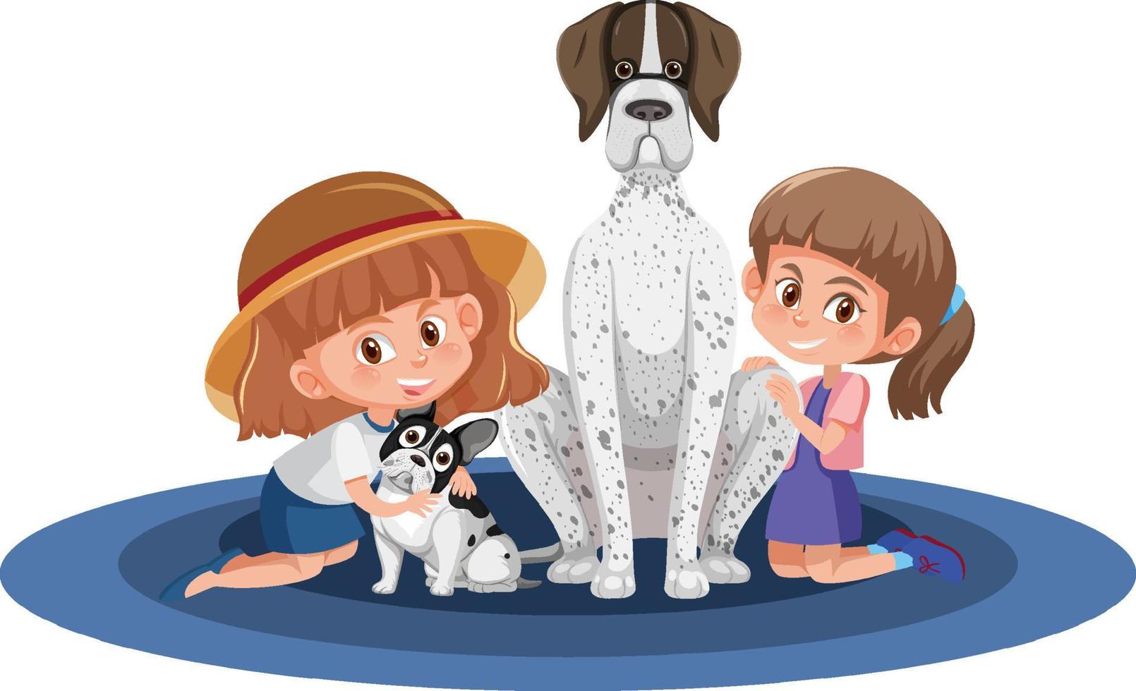 Children with their dogs on white background vector
