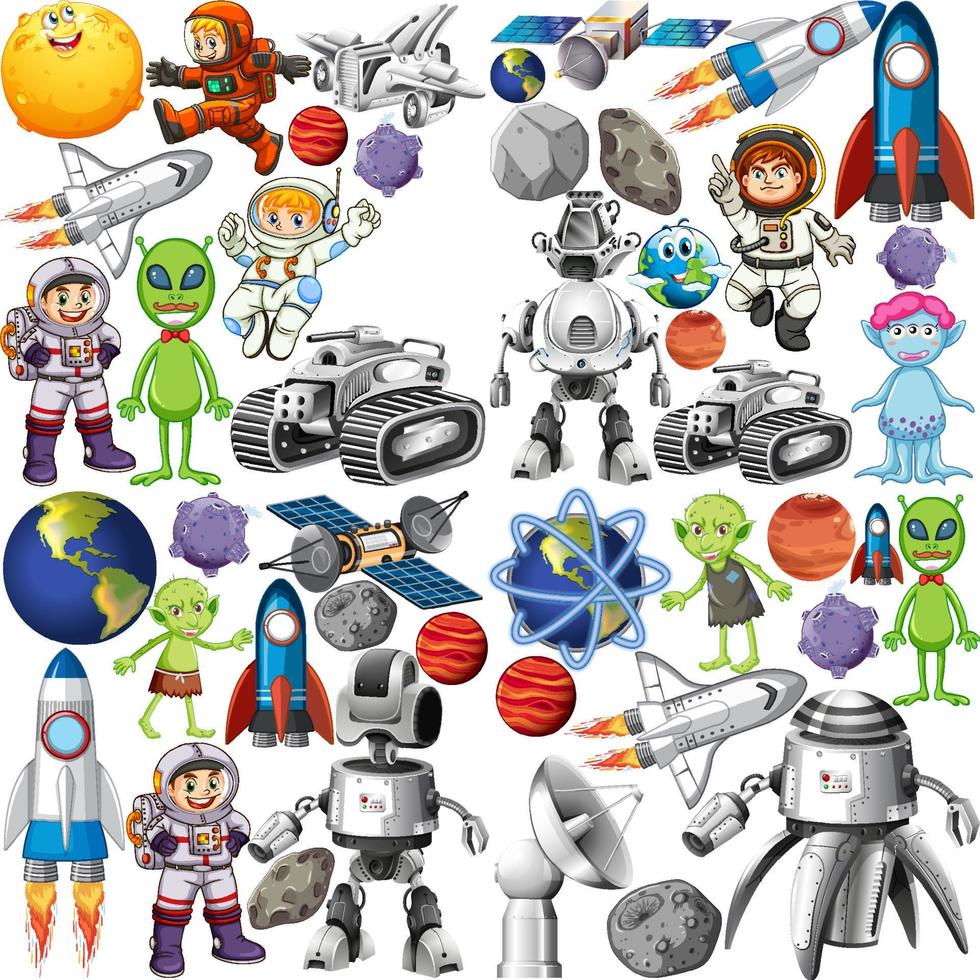 Set of space objects on white background vector