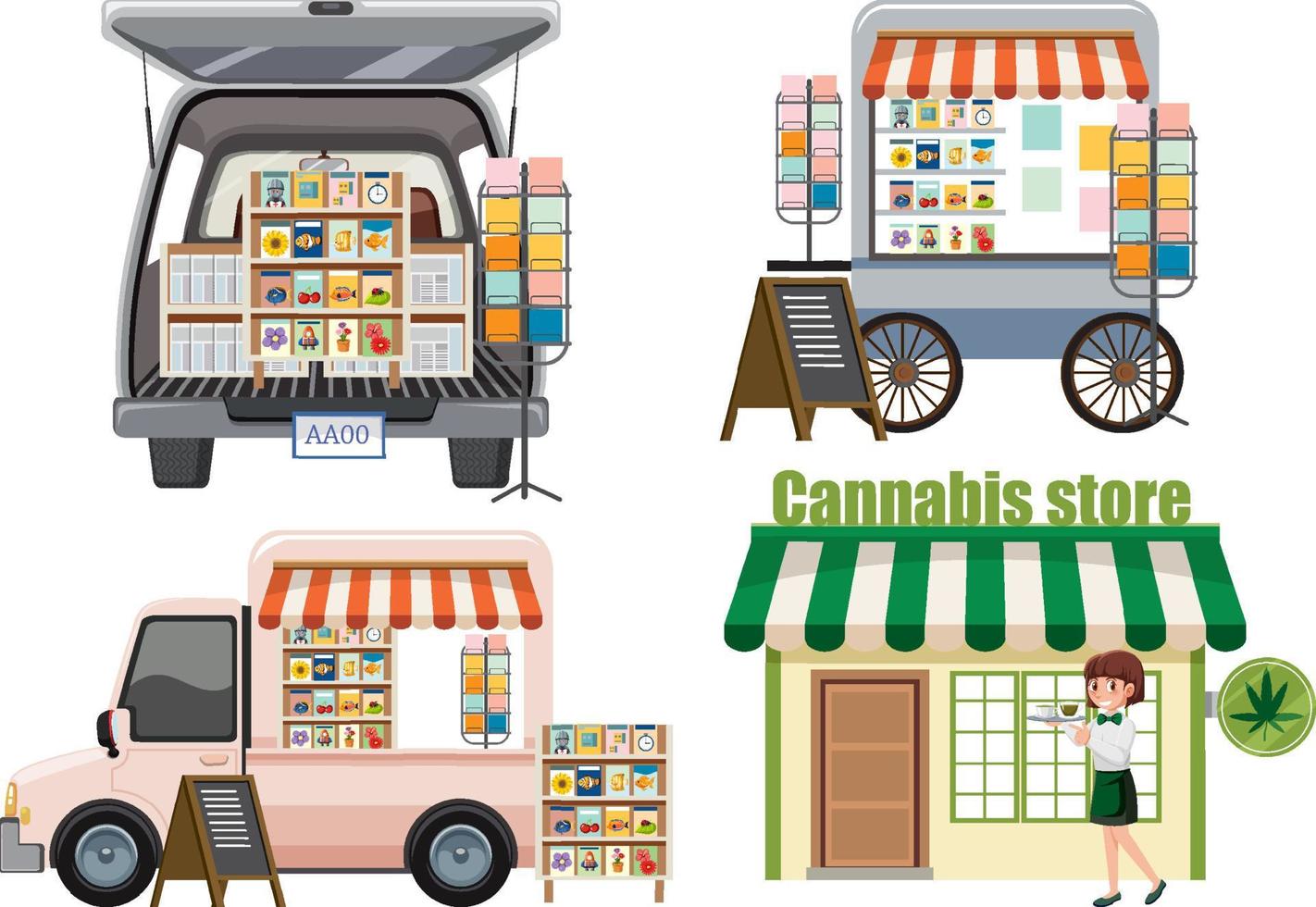 Flea market concept with set of different stores vector