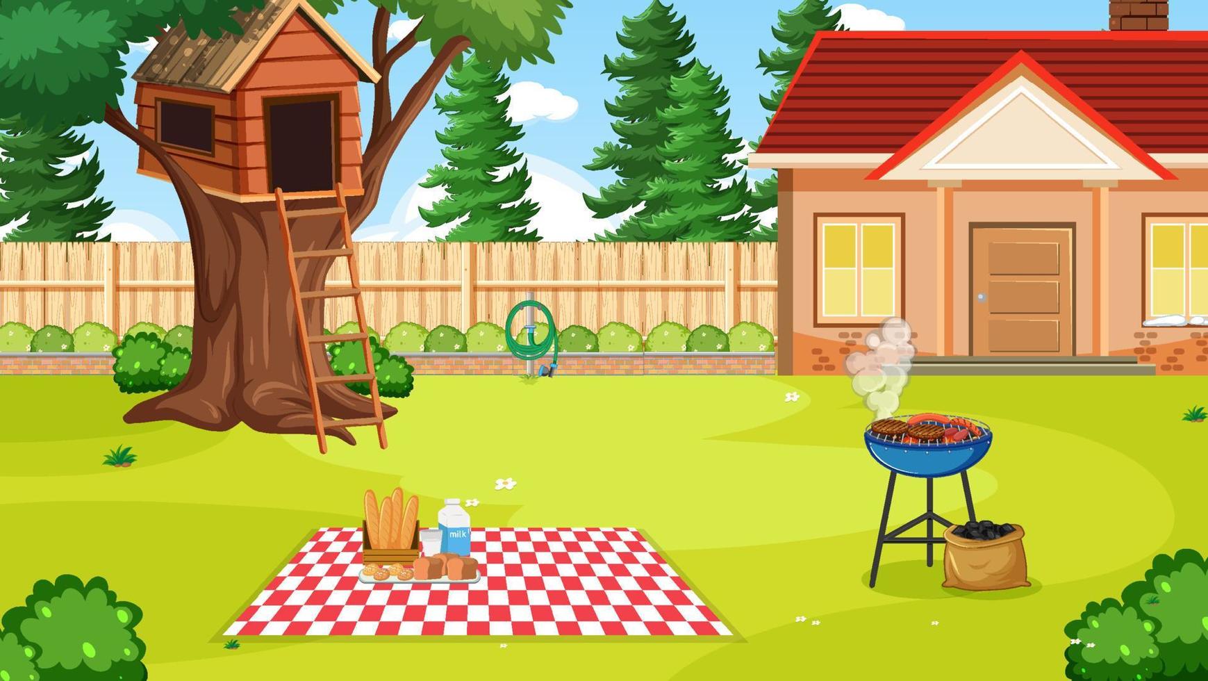 Scene of backyard with a fence vector