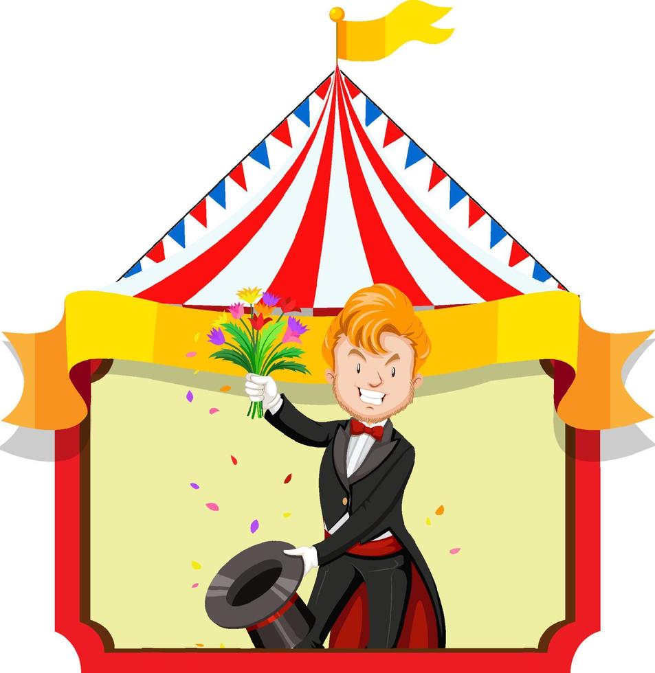 Magician pulling out flowers from magic hat vector