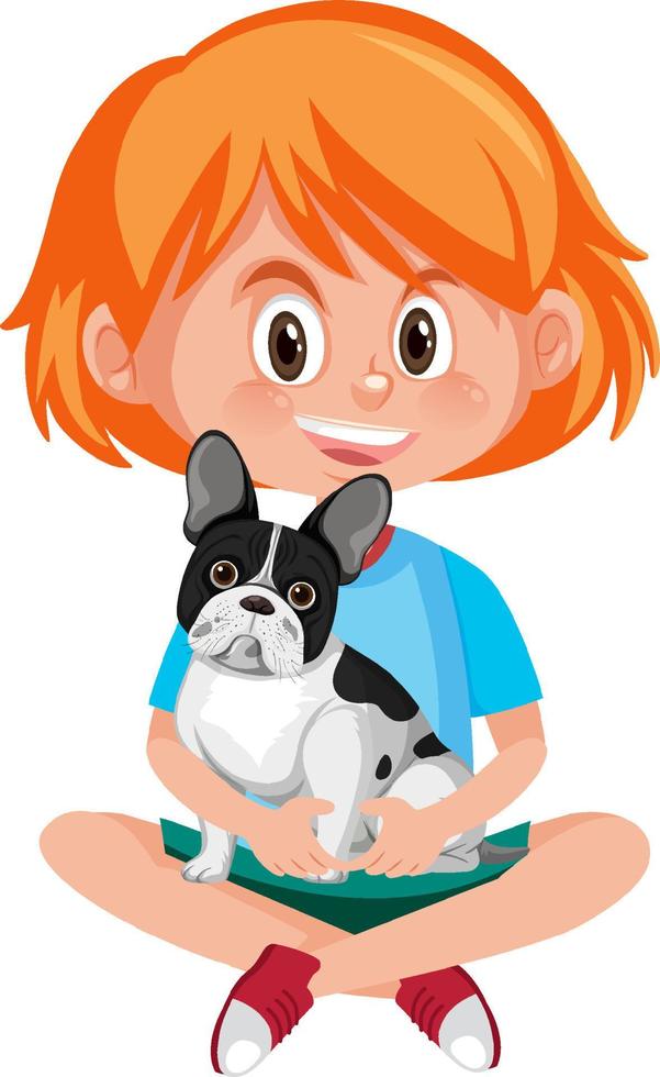 Happy girl with her dog on white background vector