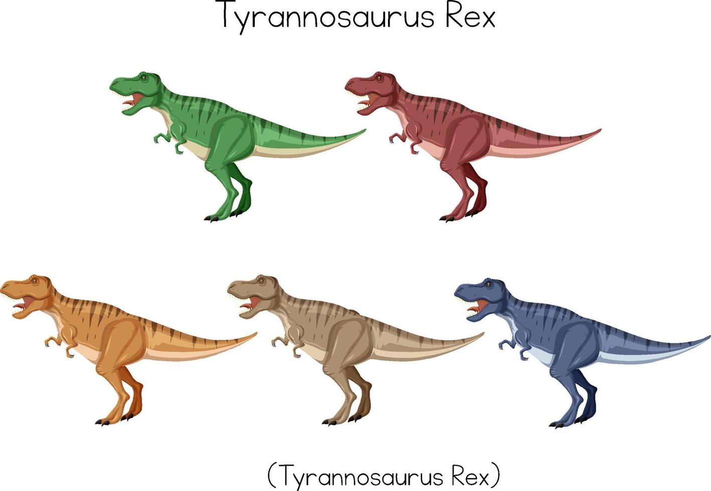 Tyrannosaurus Rex in five colors vector