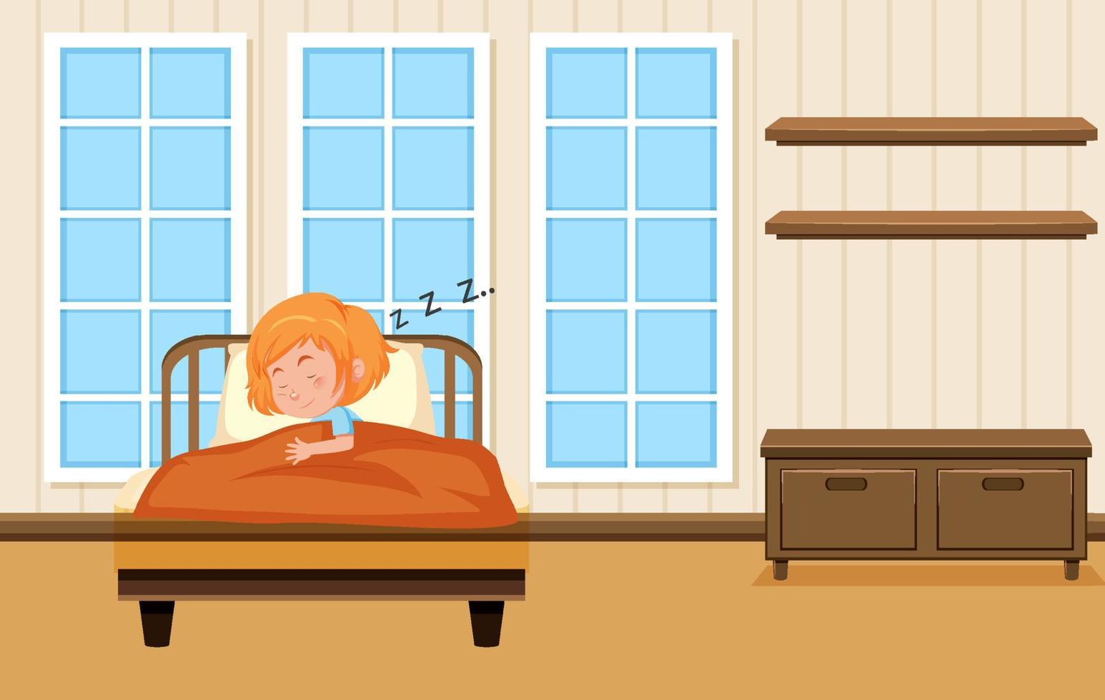 Bedroom scene with children cartoon character vector