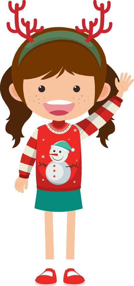 A girl wearing Christmas outfits on white background vector