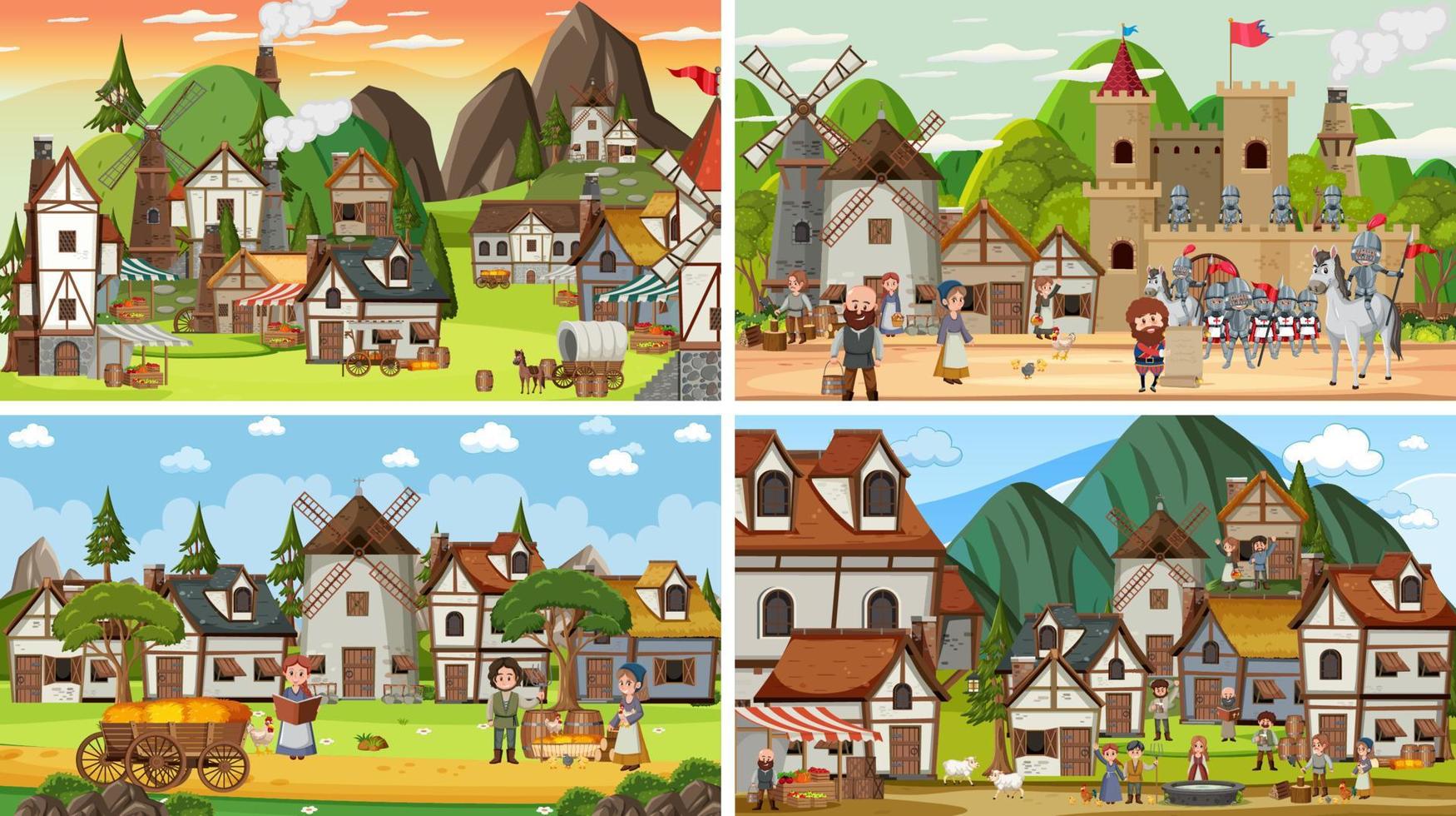 Set of different scene medieval vector