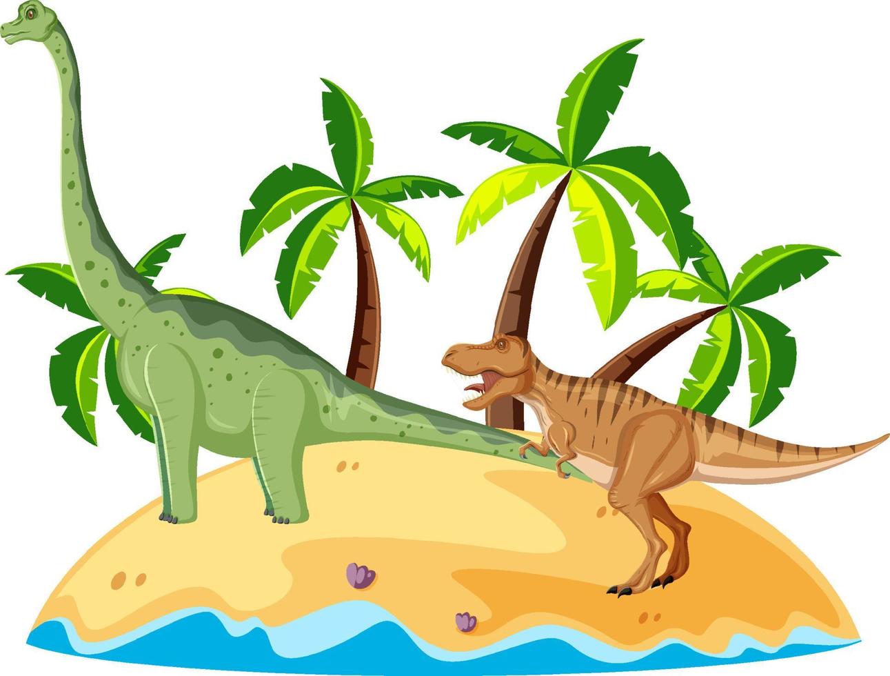 Scene with dinosaurs brachiosaurus on island vector