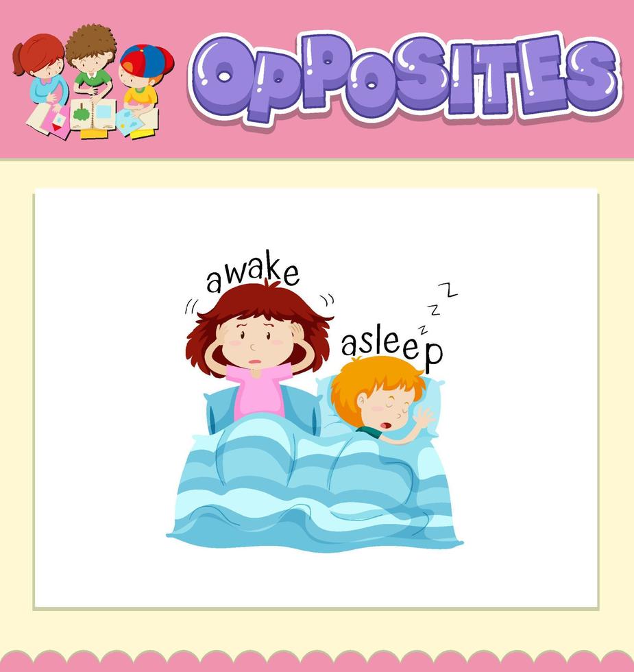 Opposite words for awake and asleep vector