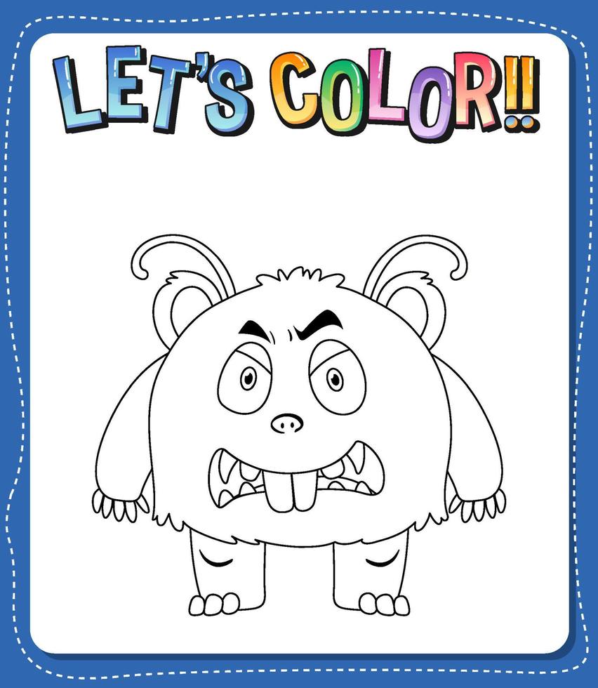 Worksheets template with lets color text and Monster outline vector