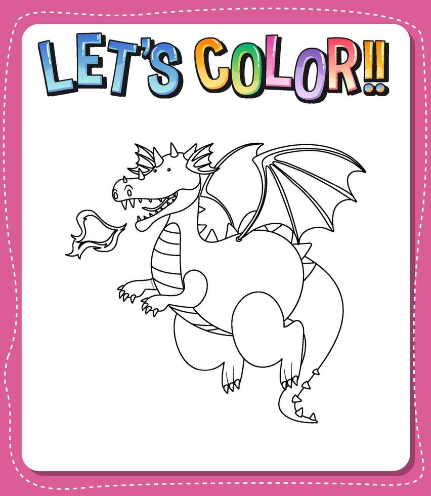 Worksheets template with lets color text and dragon outline vector