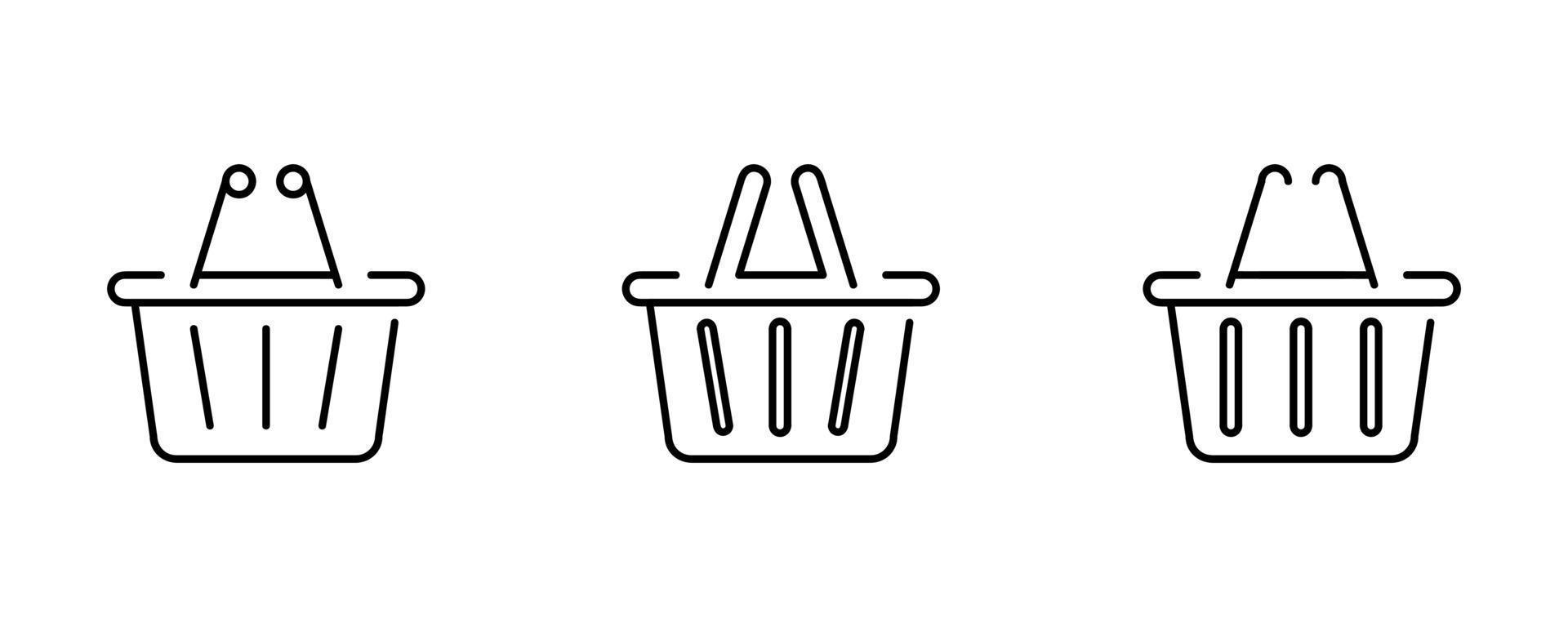 Set of shopping cart icons. Same thickness and different design for online store. Collection icons from various basket icons in various shapes. Online store symbols. Line style. vector