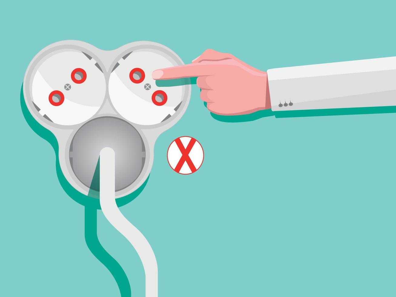 If a finger is inserted into the 3-plug socket, electric shock may occur. 3d realistic triple socket vector illustration, mesh gradient, white triple socket. illustration modern design.