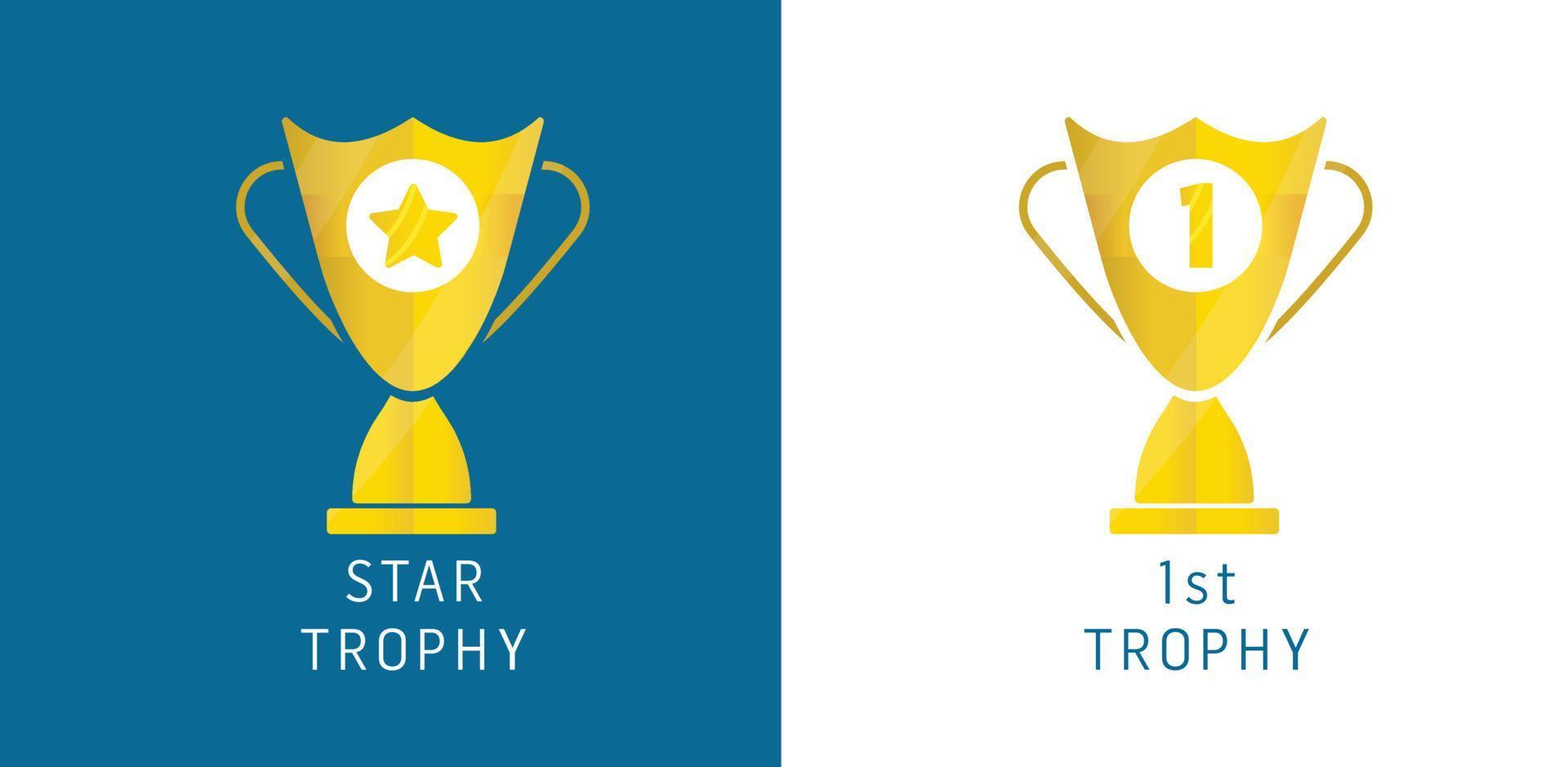Trophy logo design for the Star and First Cup. First place, contest winner, number one creative symbol concept. Award, champion abstract business logo idea. Gold star trophy icon. Corporate logo. vector