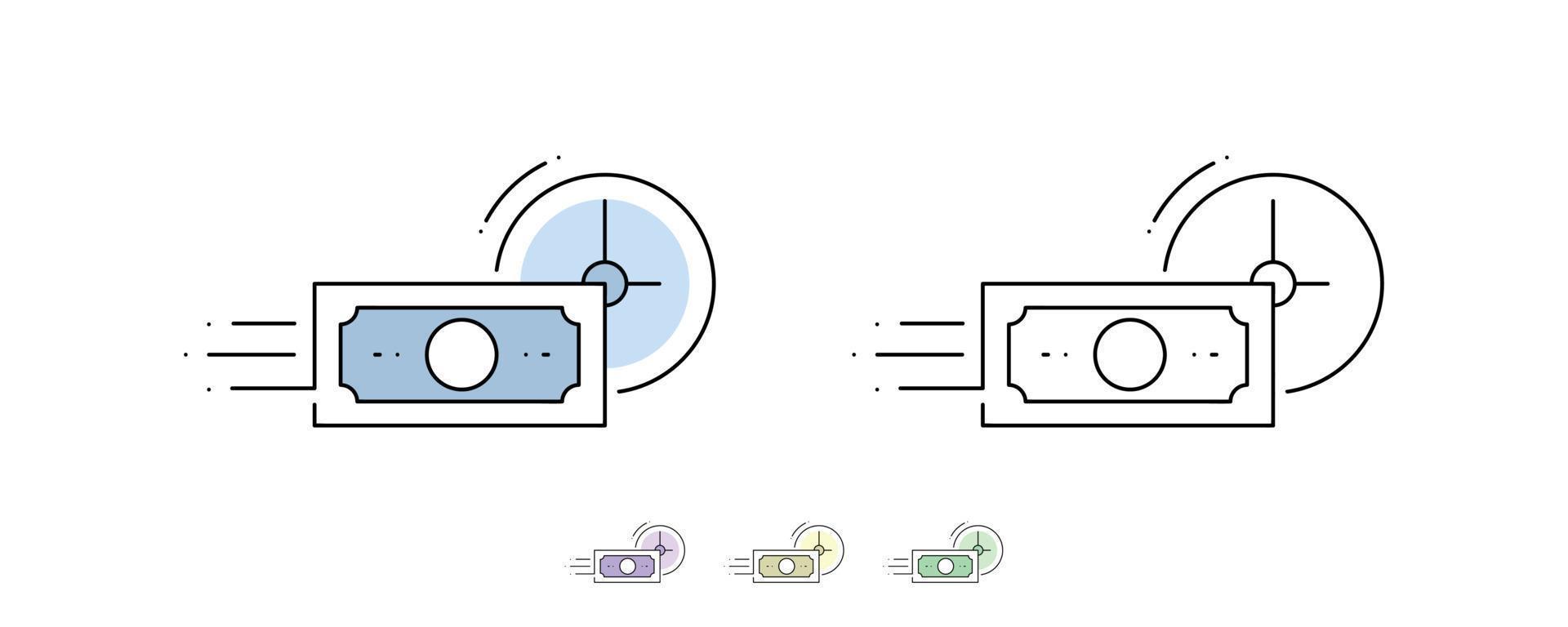 Fast money transfer within hours is the modern icon. Fast money transfer. Paper money and application icon. Alternatively, different colors have been added. Symbols of different thickness. vector