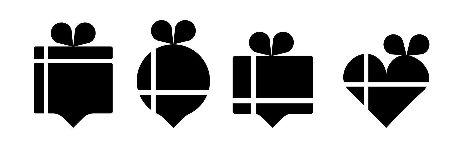 Gift wrap place with heart. Gift wrap icons with space for speech. Various set of speech buttons. Editable drawing. Gift box design in silhouette form. Vector on a white background.