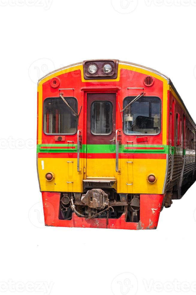 Vintage train on white background. Front view of the train. photo