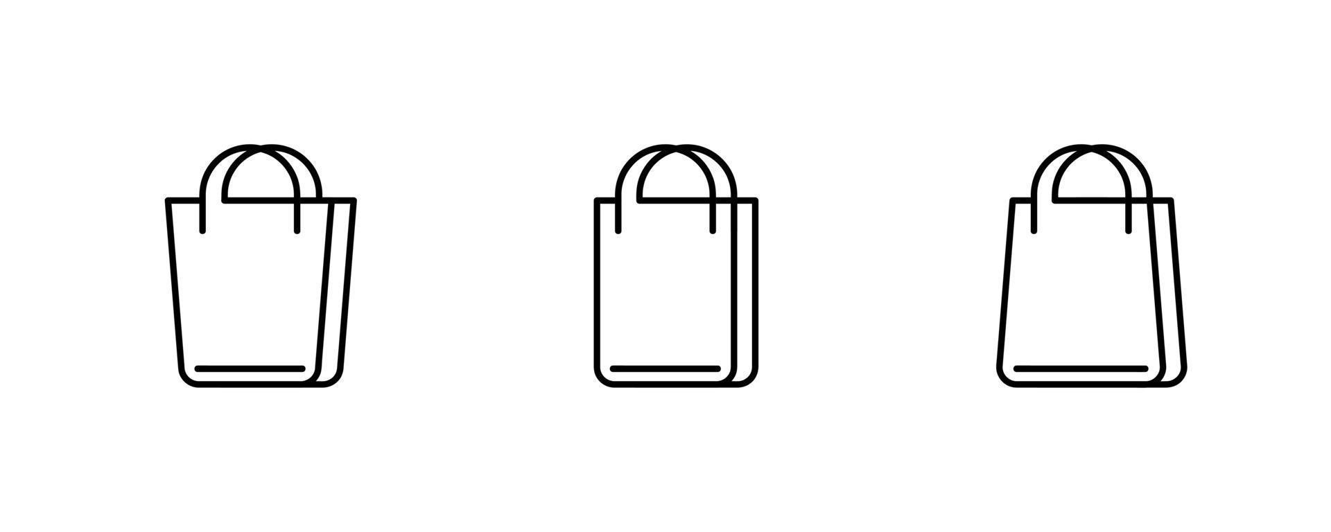 Ícono de 3 paquetes en forma de línea delgada. iconos de bolsa de compras. colección de iconos de línea negra aislado sobre fondo blanco. ilustración vectorial moderna vector