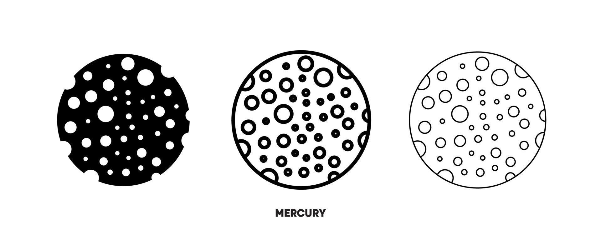 Mercury planet icon vector. Simple planet Mercury sign in modern design style and logo art for website and mobile app. Editable drawing and silhouette in one. vector