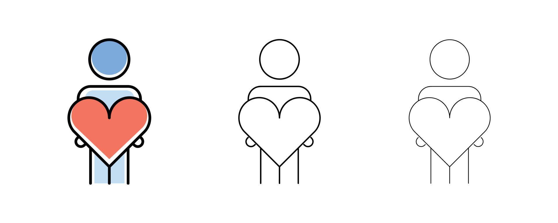 A person is holding a gift heart in his hands. Love line icons. Couple, Romance and Heart reviews. Valentine's day poems. Quality design elements. Editable contour. Modern line art icon. vector