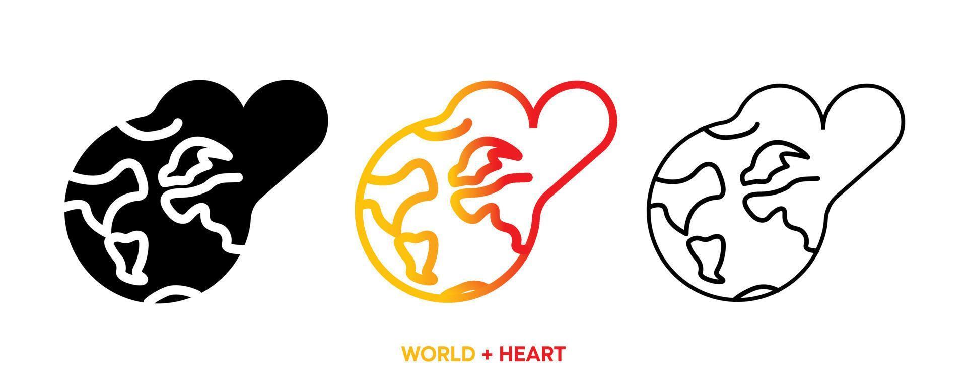 Heart icon line with Moon. Color, silhouette and line set. Creative moon love icon for your web mobile app logo design. Line vector illustration. Editable vector stroke.