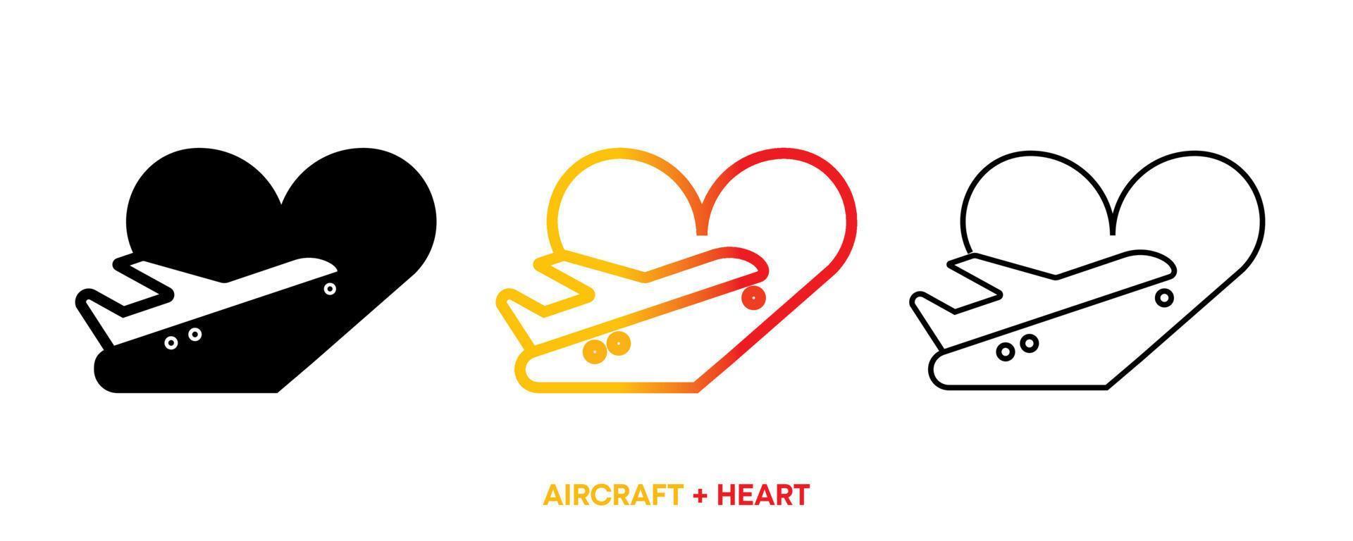 Aircraft icon line with house. Color, silhouette and line set. Creative earth aircraft icon for your web mobile app logo design. Line vector illustration. Editable vector stroke.