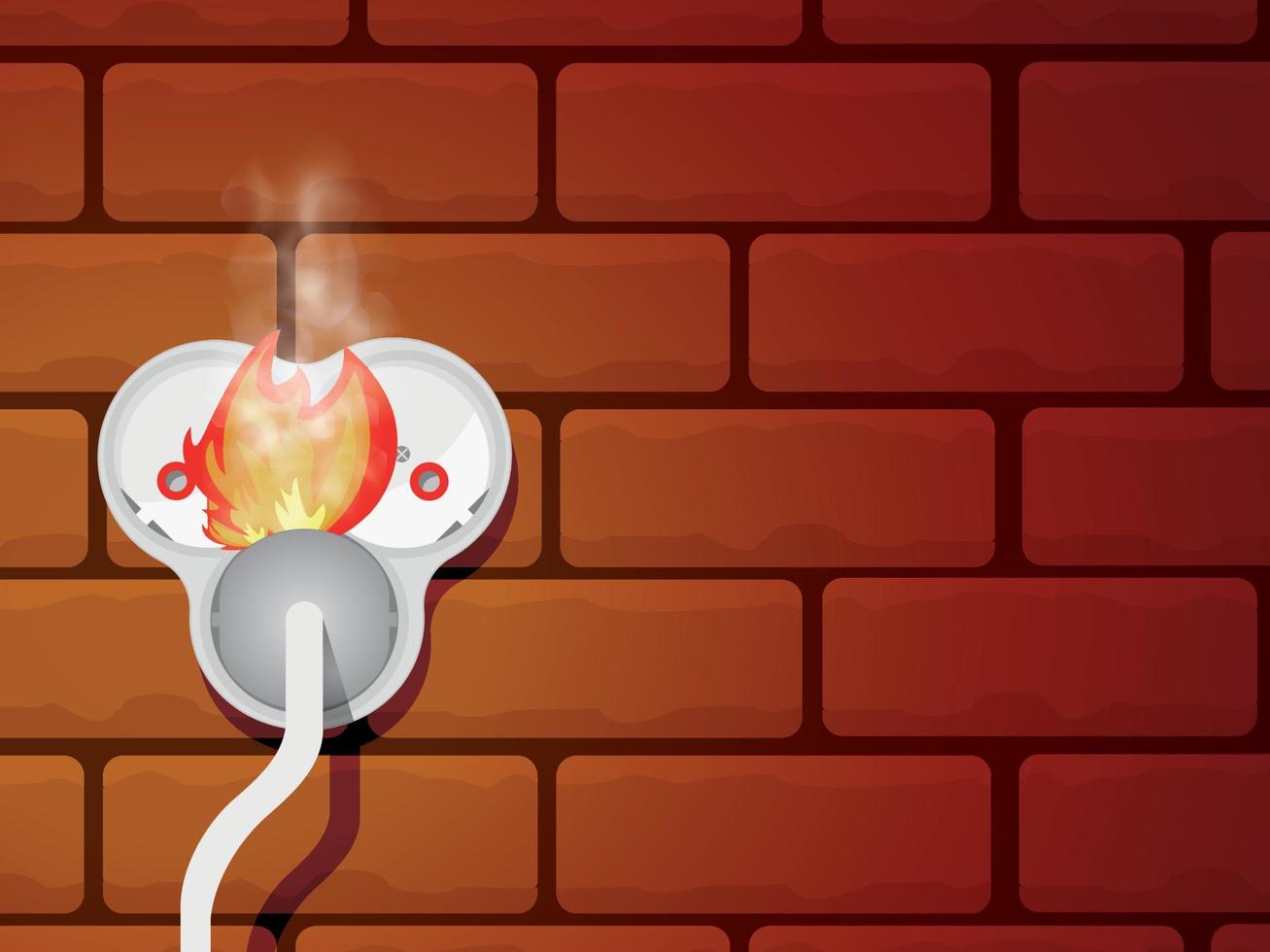 White triple socket on the wall with shadow, 3d realistic triple socket vector illustration, mesh gradient, white background. Broken electrical connection. Electrical safety concept.